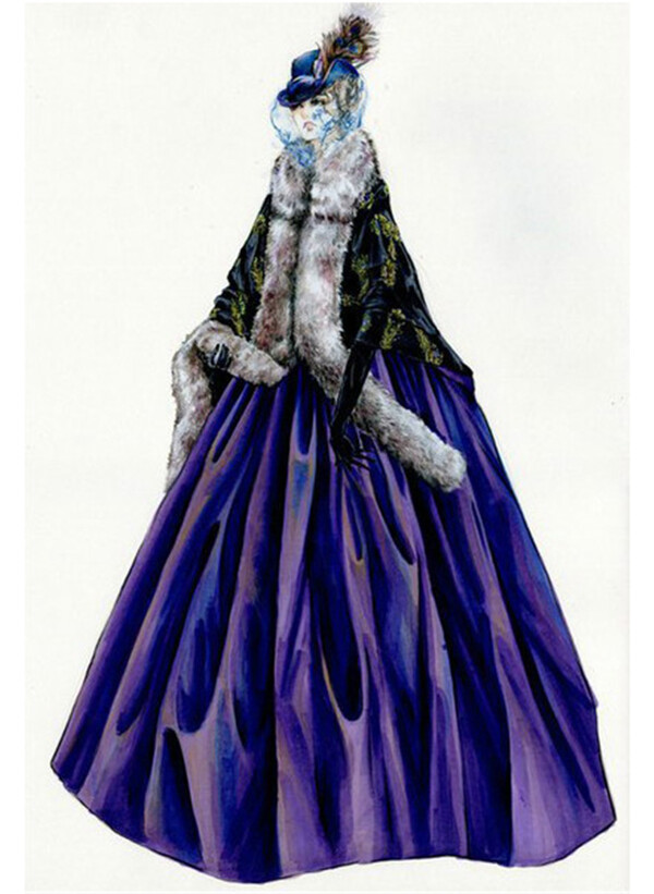 紫色冬季长裙设计图