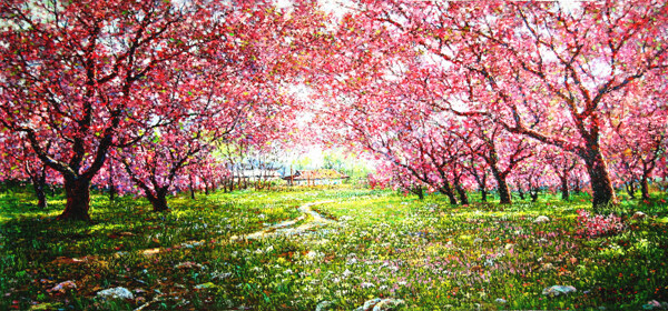 樱花林油画图片