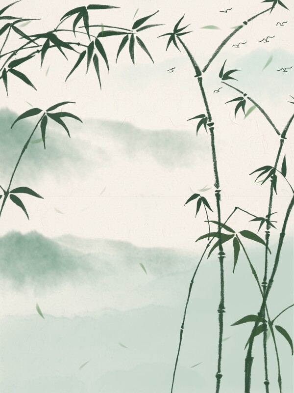 水墨中国风山水竹子插画景背景