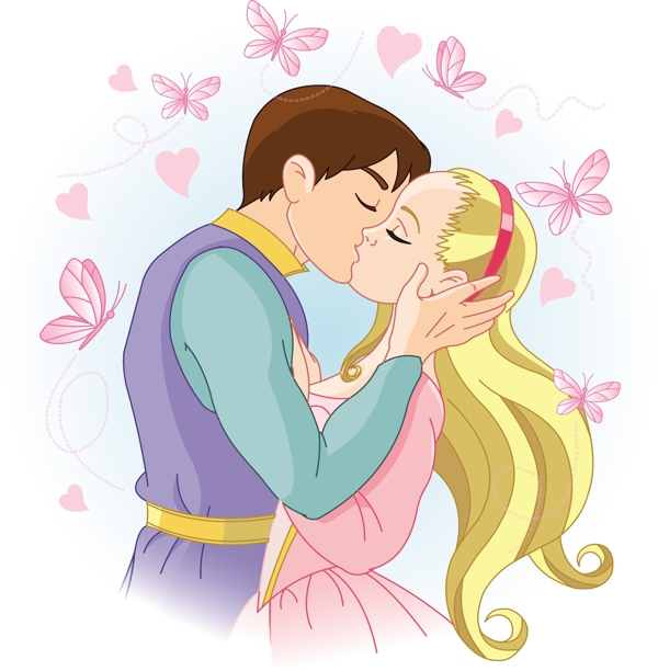 卡通情侣接吻