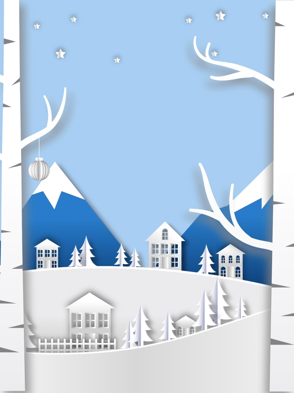 手绘城市雪景冬季背景素材
