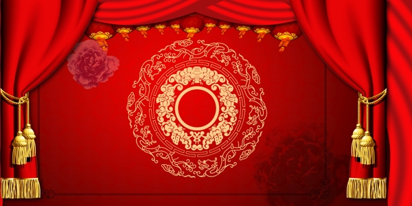 中国风红色婚礼背景展板设计