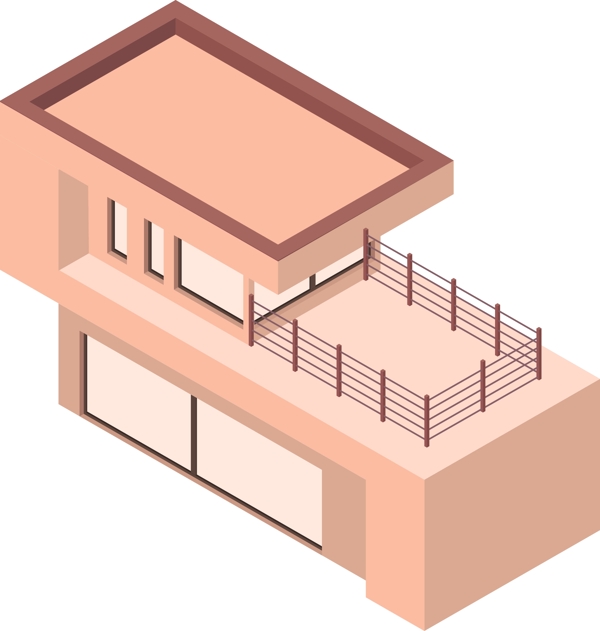 2.5D风格现代双层建筑元素可商用