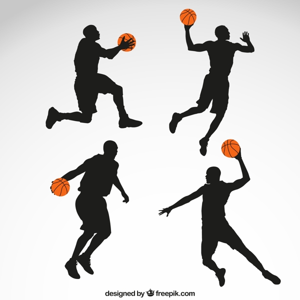 4款篮球男子剪影矢量图.