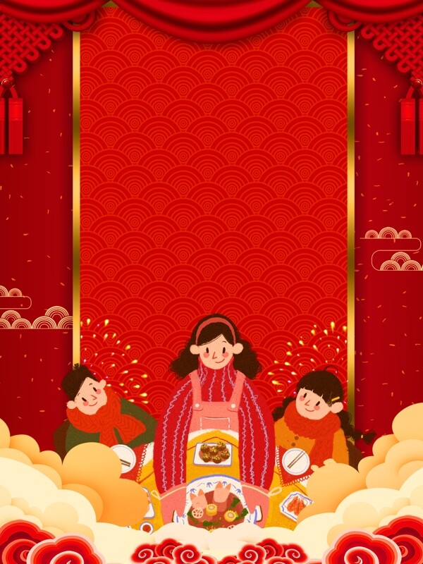 红色大气猪年包饺子背景
