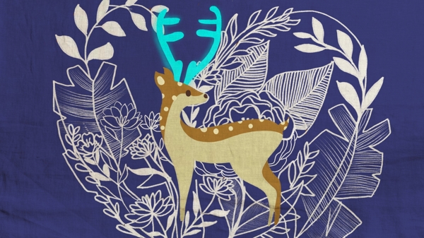 森林与鹿商业可爱温馨插画