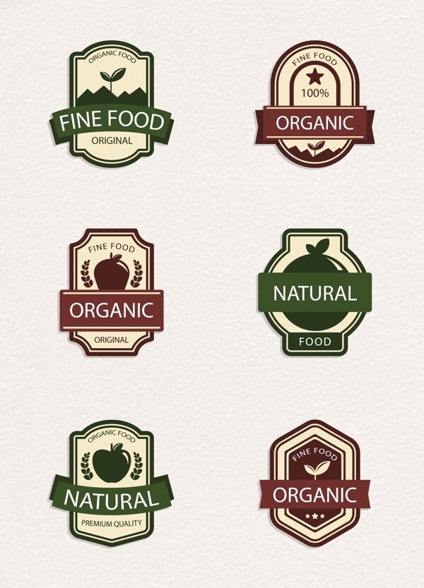 6款复古有机食品标签矢量素材