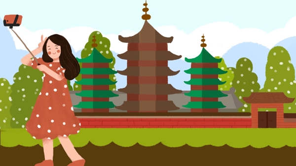 世界旅游日女孩旅行中国旅行手绘插画配图