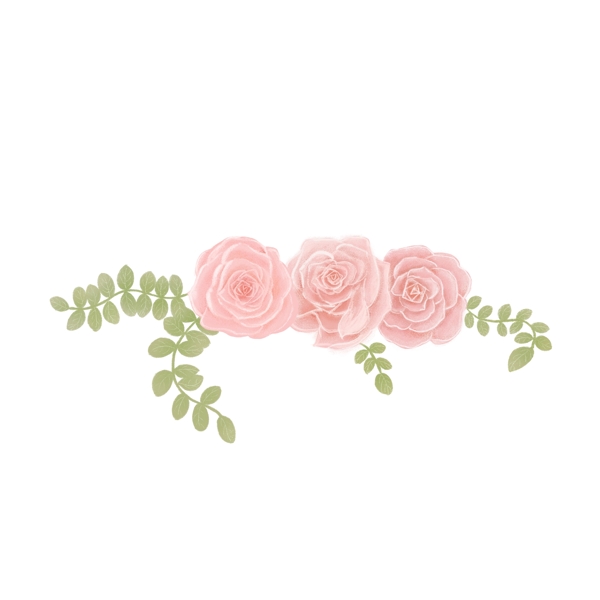 清新粉色玫瑰花簇元素