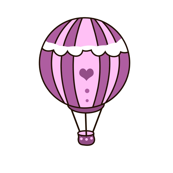 卡通紫色爱心热气球元素