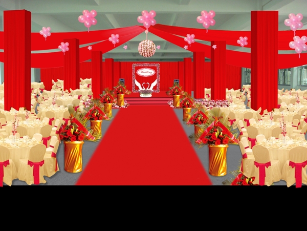 红色婚礼现场效果图图片