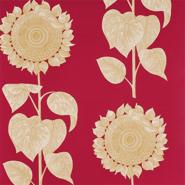 红底金色向日葵花朵壁纸