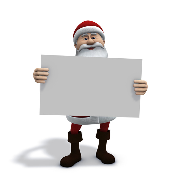 拿空白广告牌的3d圣诞老人图片