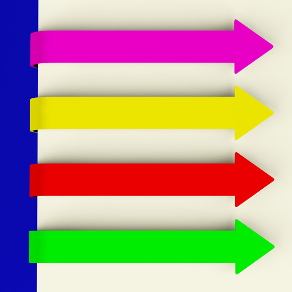 四彩色长箭头的标签在菜单列表或记录纸
