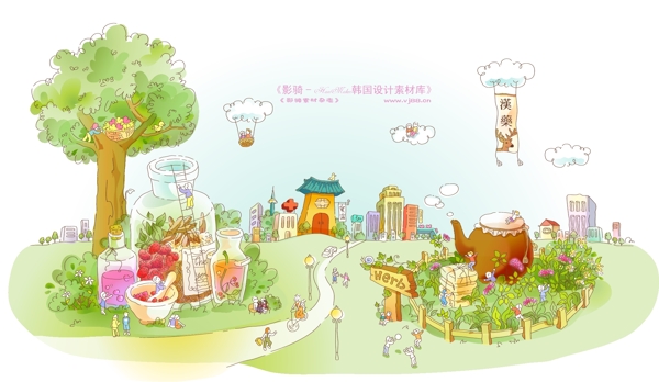 商务风景HanMaker韩国设计素材库卡通商务创意卡通房子树木