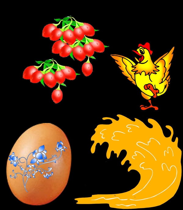 鸡蛋枸杞海浪卡通青花瓷全部分层图片