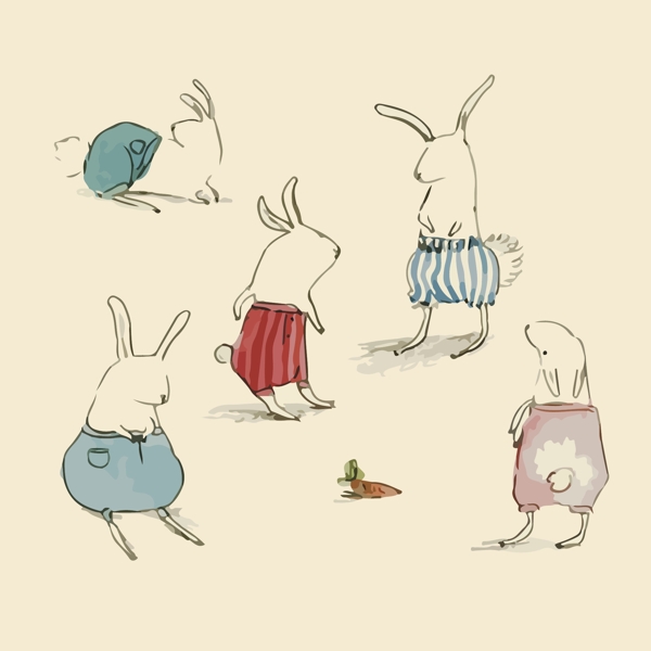 印花矢量图动物兔子蔬菜胡萝卜免费素材
