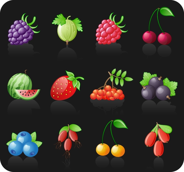 12种新鲜水果图标矢量素材