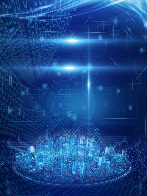 蓝色智能科技立体城市背景素材