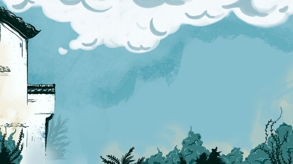 彩绘古建筑云朵背景素材