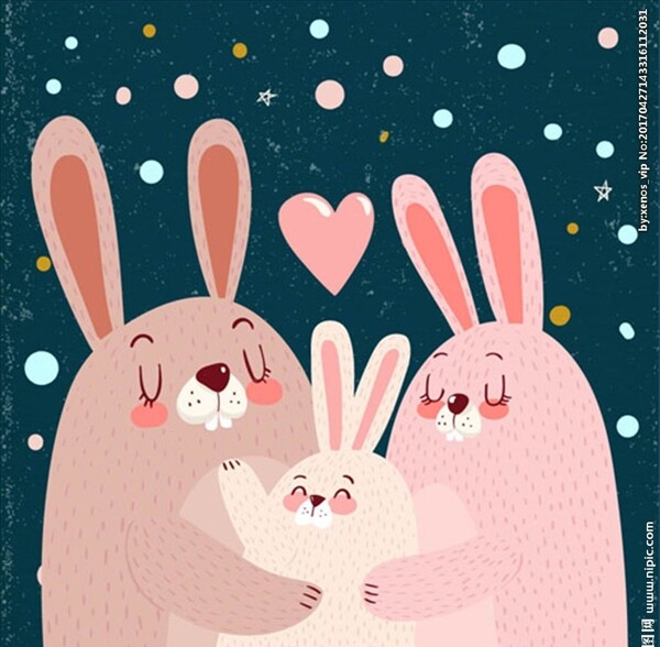 卡通兔子幸福家庭海报