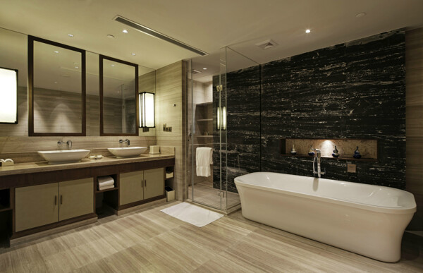 中式时尚室内卫生间浴缸效果图