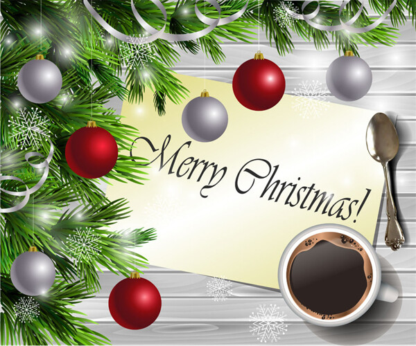 咖啡和圣诞球图片