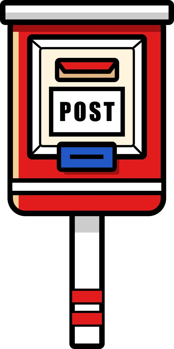 红白色日系卡通矢量方形邮箱可商用元素