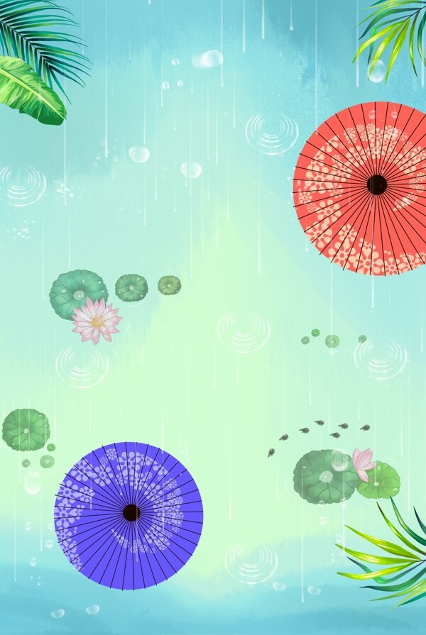春天惊蛰二十四节气春雨纸伞海报