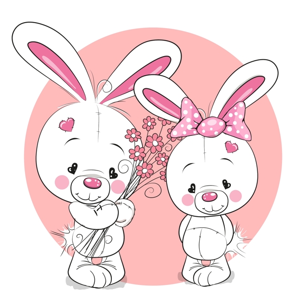 可爱的小兔子卡通动物插画矢量素材
