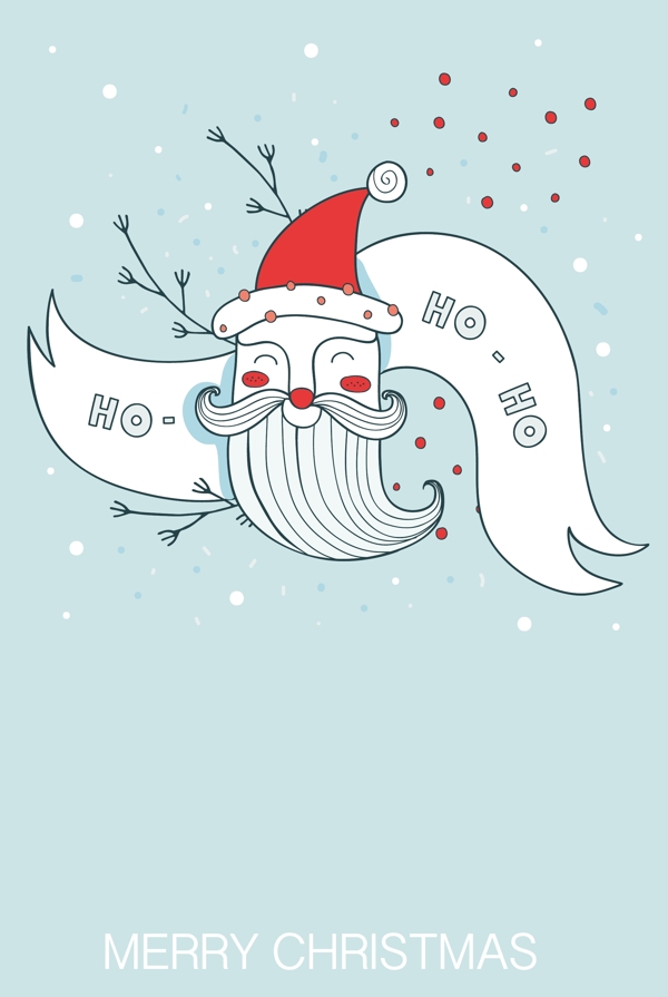 淡蓝色手绘圣诞老人红帽子海报背景素材