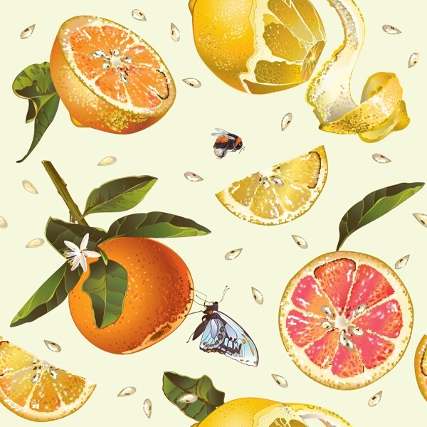 水彩橙子柠檬蜂蜜矢量背景素材