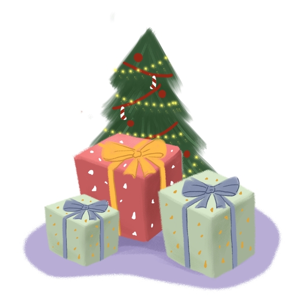 手绘圣诞节礼物和圣诞树下载