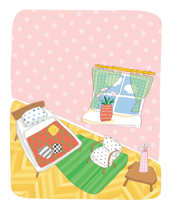 粉色房间插画风景背景矢量素材