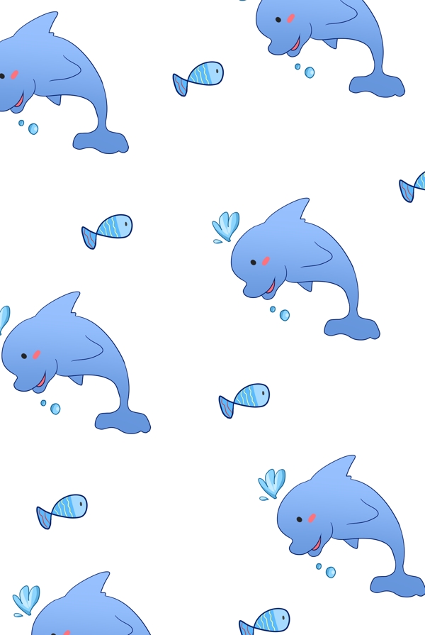 海豚底纹手绘插画