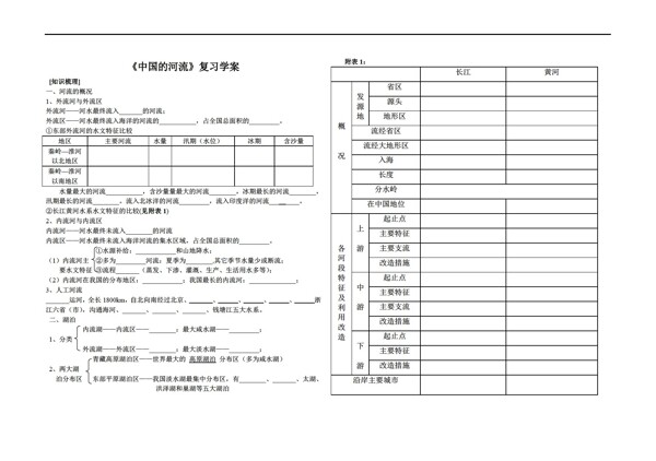 地理湘教版中国的河流复习学案