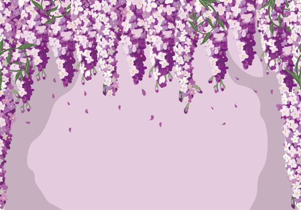 唯美紫色手绘紫藤花背景素材