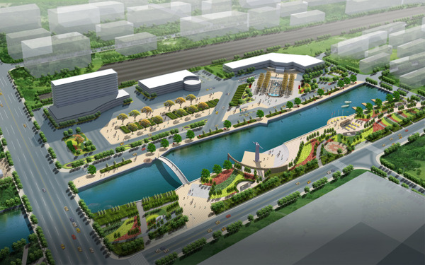城市滨河都市水系周边设计规划效果图