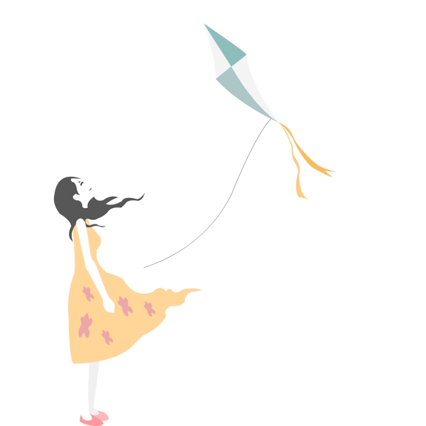 彩绘放风筝的女孩图案