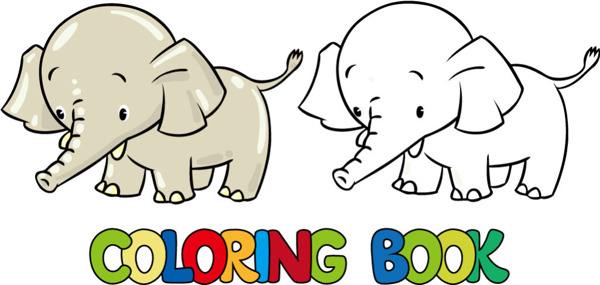 卡通动物大象着色图片矢量素材