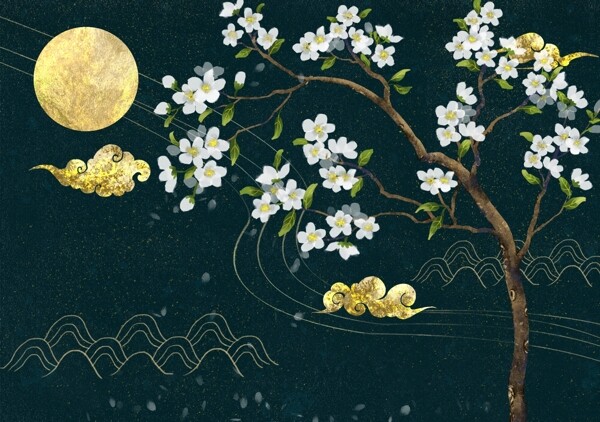 夜景中国风插画图片