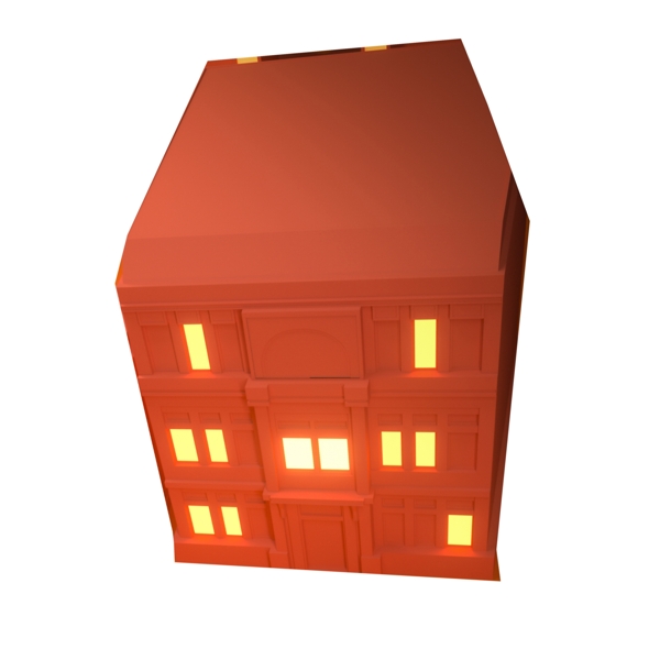 红色立体房子免抠图