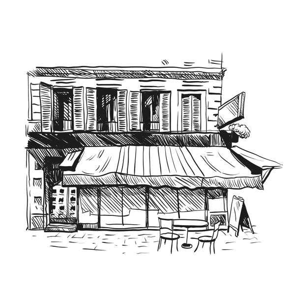 手绘浪漫的咖啡厅插画