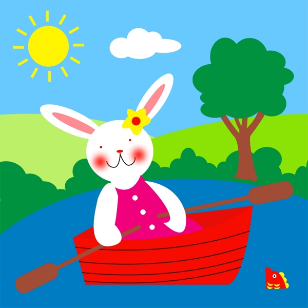 划船的兔子图片