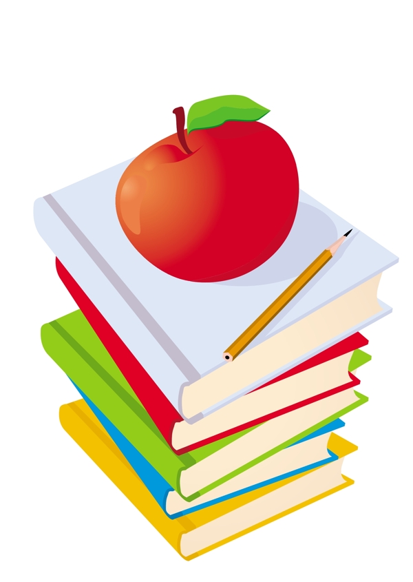 矢量插图的书和铅笔孤立在白色苹果