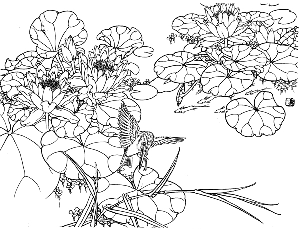 花鸟图黑白图图片