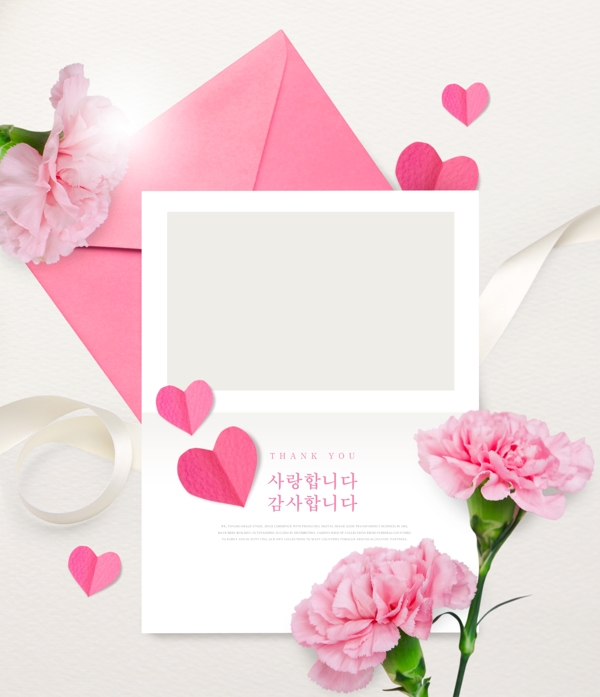 韩系粉色爱心康乃馨感谢信海报素材