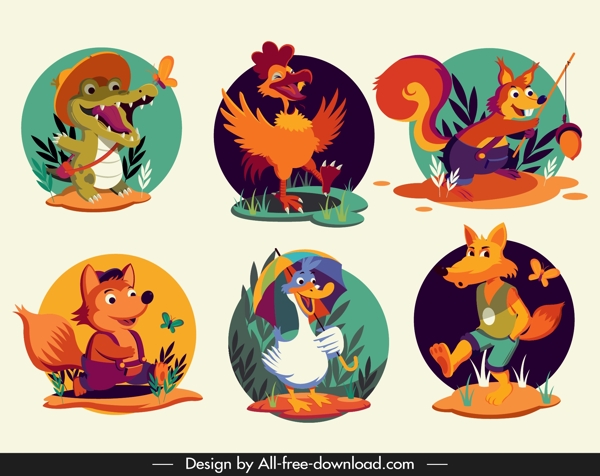 6款卡通玩耍动物设计