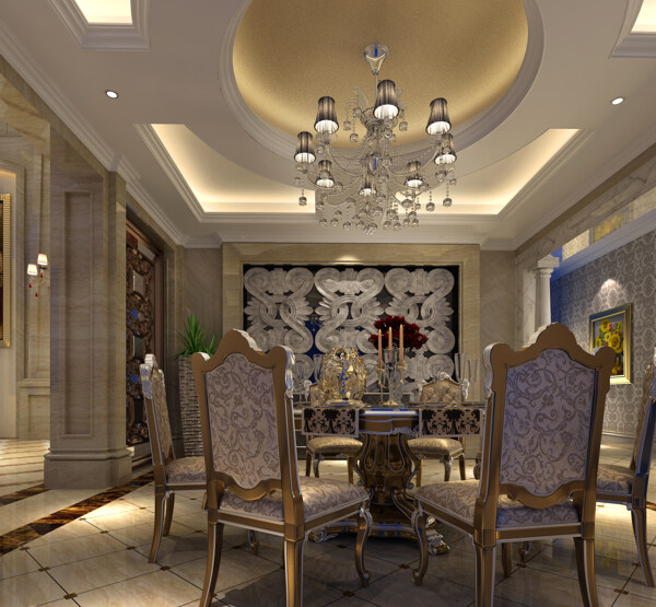 某欧式风格别墅餐厅室内设计效果图图片