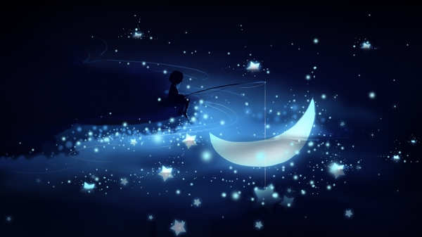 晚安你好女孩星星海里的星空插画